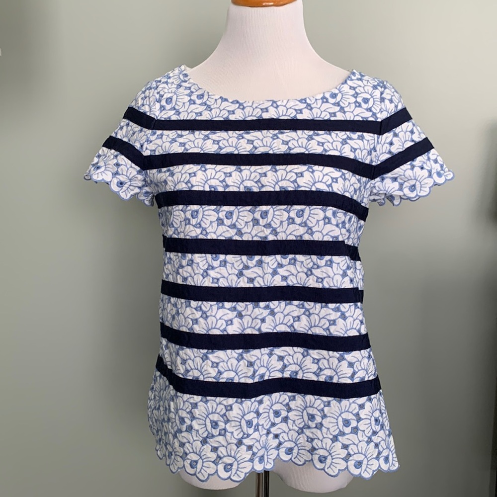 Talbots size 8 petite lace and grosgrain stripe short sleeve